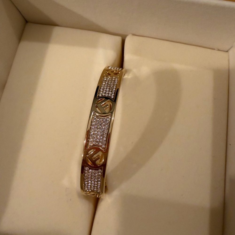 Fendi Gold and Crystal Bracelet with Logo Accents
